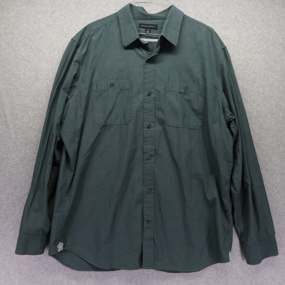 Banana Republic Shirt Mens XL 17-17.5 Casual Pocket Button Up Green Long Sleeve